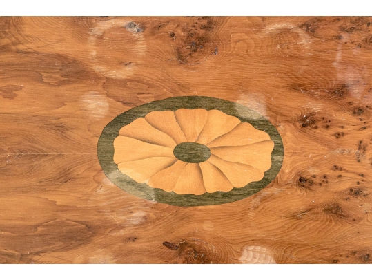 Antique Marquetry And Satinwood Banded Twin Handled Oval Tray