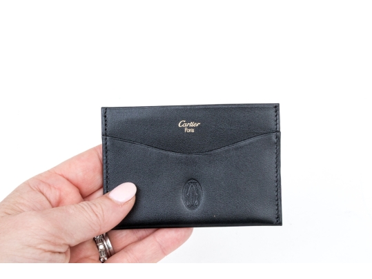 Cartier Black Leather Single Card Holder, Must De Cartier