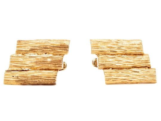 14k Yellow Gold Vintage Brutalist Motif Lozenge Shaped Lever Back Cufflinks