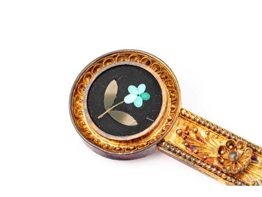 14k Gold Antique Beautiful Ornate Pietra Dura Grand Tour Brooch