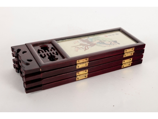 Chinese Hand-Painted Framed Silk Paintings Folding Table Screen