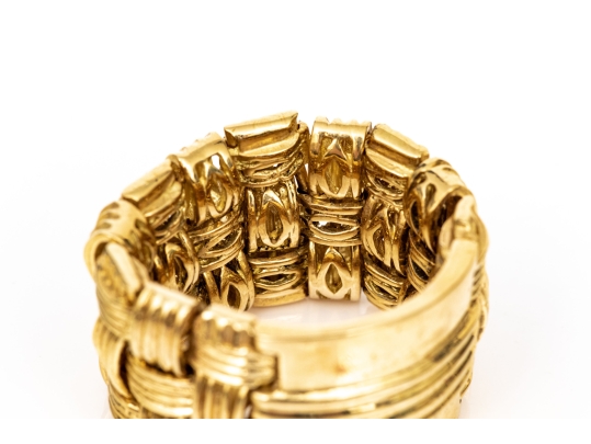 18k Yellow Gold Stunning Ultra Wide Woven Flexible Band Ring, Size 6, Please See Note