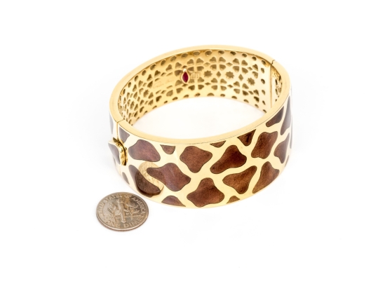 Roberto Coin 18k Yellow Gold Magnificent Ultra Wide Giraffe Patterned Bangle Bracelet