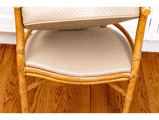 Vintage McGuire Bamboo And Rattan Armchair With Woven Leather Cushion