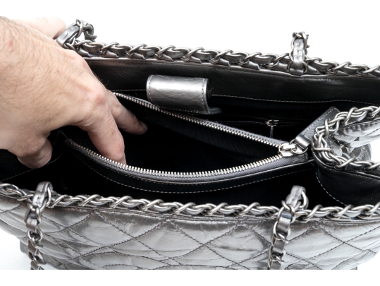 Chanel Silver Metallic Leather 