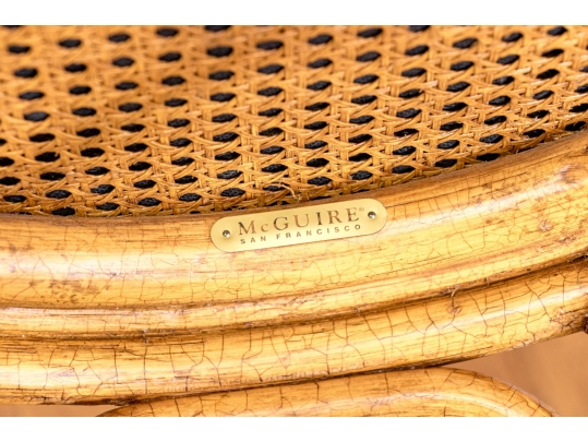 Vintage McGuire Bamboo And Rattan Armchair With Woven Leather Cushion