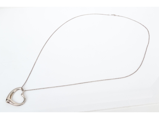 Tiffany & Co. Sterling Elsa Peretti Large Open Heart Pendant, With Chain