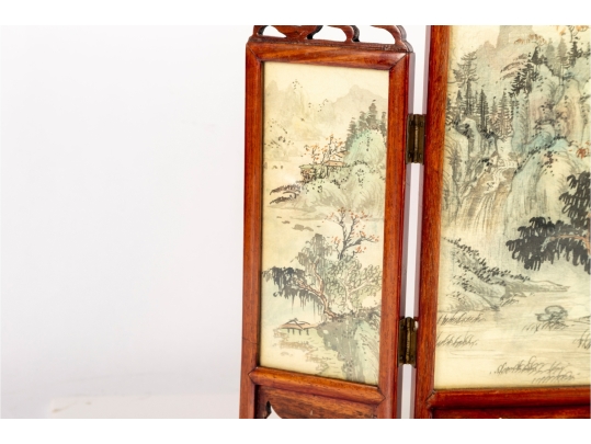Miniature Chinese Hand-Painted Silk Folding Table Screen