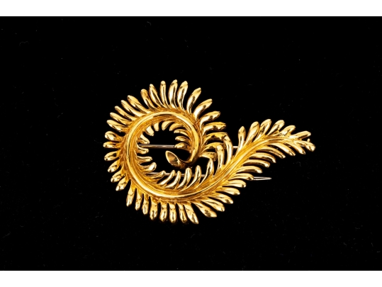 Tiffany & Co. 18k Yellow Gold Schlumberger Magnificent Stylized Furling Feather Brooch