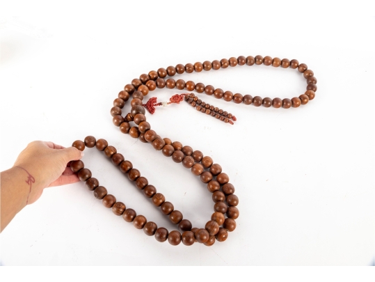 Long Strand Of Chinese Carved Wooden Prayer Beads