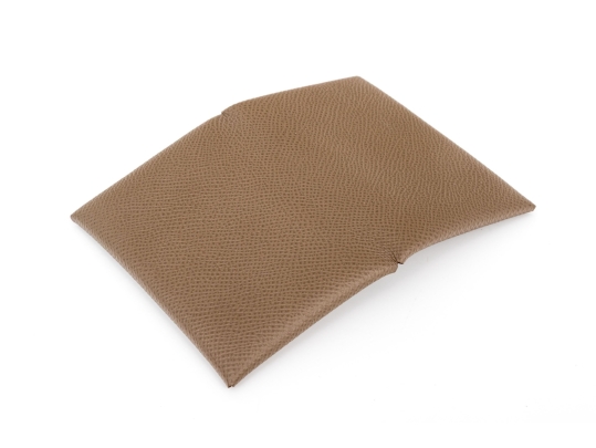 Hermes Taupe Leather Calvi Card Holder, With Box