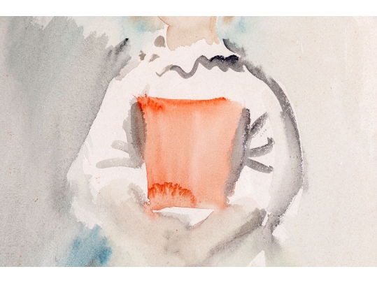 Signed Watercolor Painting, Girl In A Dress