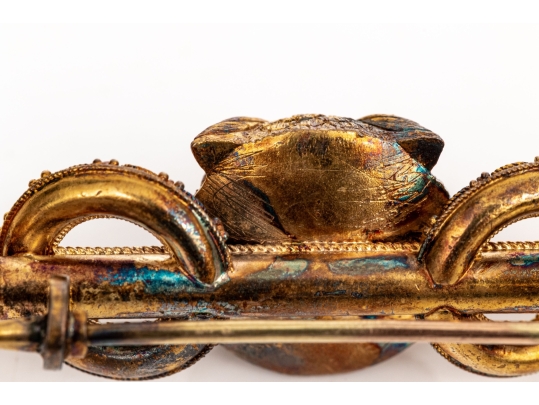 14k Gold Antique Beautiful Ornate Owl Motif Brooch With Rose Cut Diamond Eyes