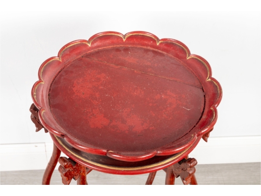 Chinese Red Painted Dragon Motif Plant Stand With Gilt Detail 