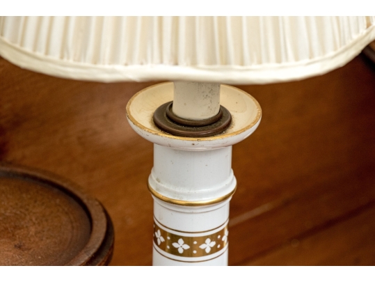 Pair Of Gilt Decorated Ceramic Candle Form Table Lamps