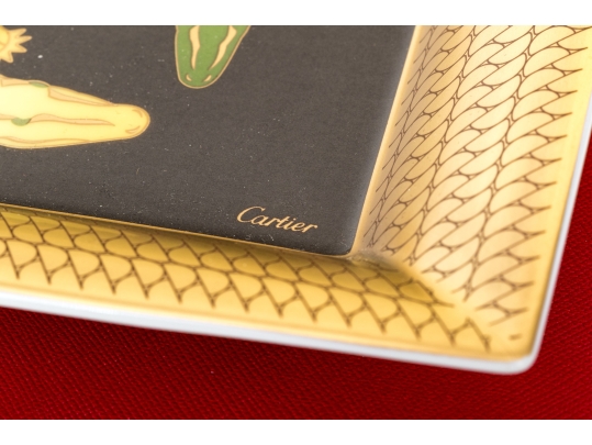 Cartier Fabulous Double Crocodile Limoge Porcelain Trinket Tray, With Box