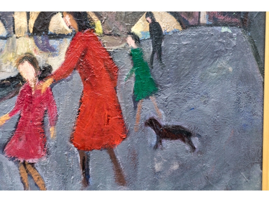 Georges Joubin (French, 1888-1983) Oil On Canvas, Ladies Boarding A Canal Boat