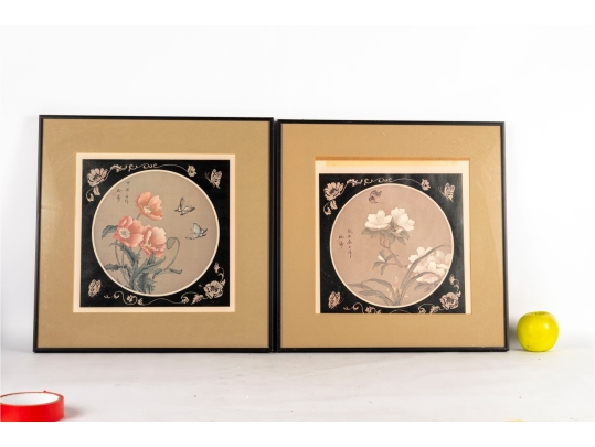 Pair Of Framed Chinese Floral/Butterfly Prints
