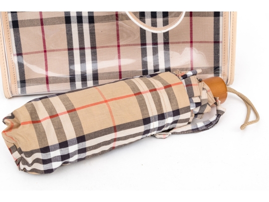 Burberry Nova Check Two Piece Vinyl And Canvas Tote Bag With Umbrella