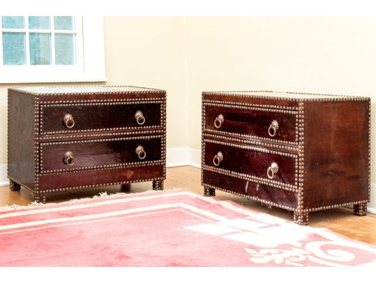 Pair Of Vintage Leather Wrapped Two Drawer Chests