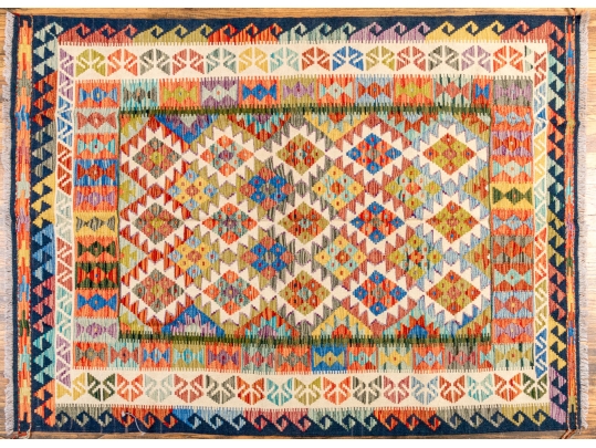 Hand Woven Wool Kilim Accent Carpet, 6'-9