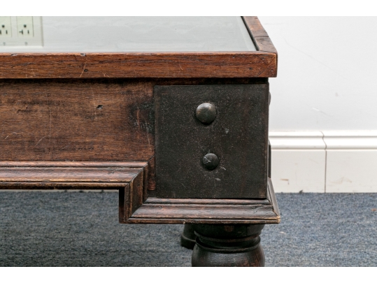 Antique Eastern Wood And Iron Heavy Door Mounted As A Table