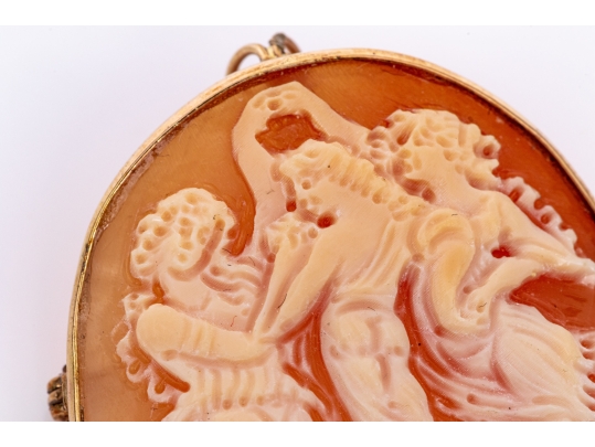 9k Yellow Gold Lovely Three Grace Motif Carved Cameo Brooch/pendant