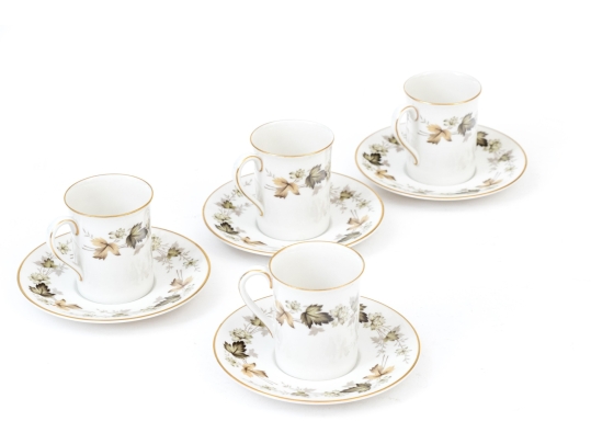 Set Of Four English Royal Doulton “Larchmont” Demitasse Cups And Saucers