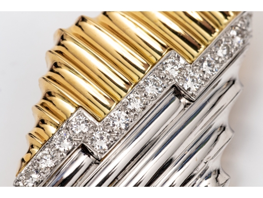 Michael Bondanza Platinum, 18k And Diamond Pair Of Opposing Deco Style Brooches, App. 1.20 TCW