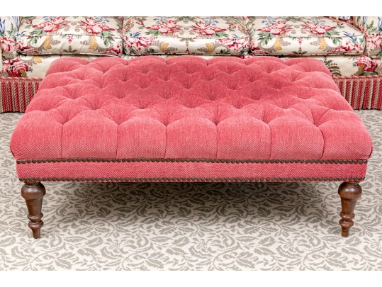 Quality Oversized Custom Upholstered Mahogany Ottoman