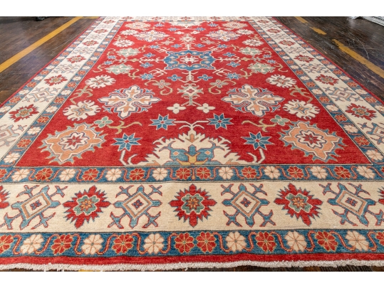 HAND KNOTTED ROOM SIZE PAKISTAN KAZAK WOOL CARPET, APX 9 X 12, NEW