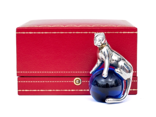 Cartier Sterling Silver Panther And Crystal Ball Paperweight, With Box