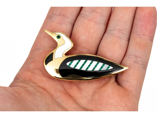 Tiffany & Co. 18k Yellow Gold Angela Cummings Lovely Inlaid Duck Brooch, With Box