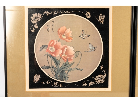 Pair Of Framed Chinese Floral/Butterfly Prints