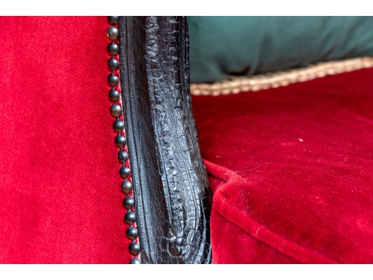 Pair Of Custom Upholstered Queen Anne Style Armchairs With Associated Ottoman