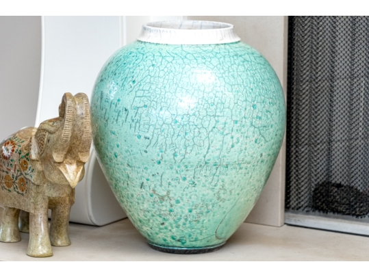 Studio Pottery Celadon Crackle Ceramic Jar