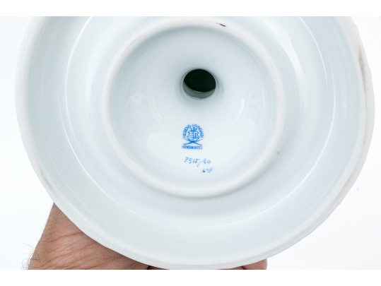 Pair Of Herend Hand-Painted Porcelain Convertible 3-Light Candelabra, Rothschild Bird (RO) Pattern