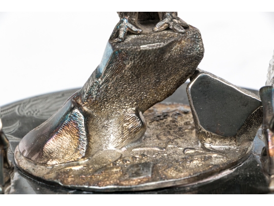 English Silver Plated Inkwell With Two Crystal Inkwells