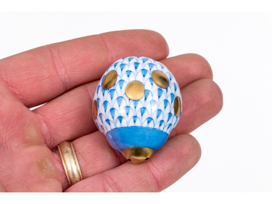 Herend Hungarian Hand-painted Porcelain Ladybug, Blue Fishnet Pattern