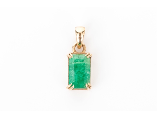 14k Yellow Gold Simple Emerald Cut Opaque Emerald Pendant, App. 1.09 CTS