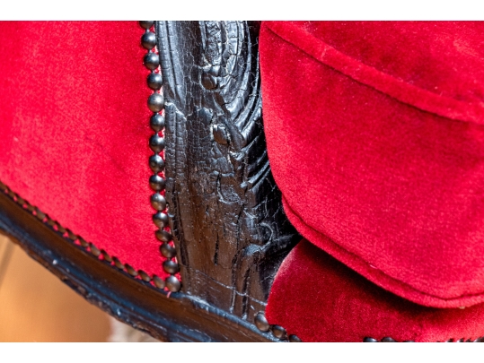 Pair Of Custom Upholstered Queen Anne Style Armchairs With Associated Ottoman