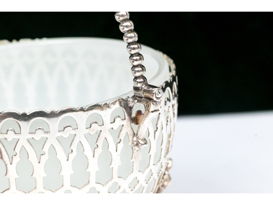 Compatible Pair Of Antique Sterling Silver And Silverplate With White Opaline Glass Baskets