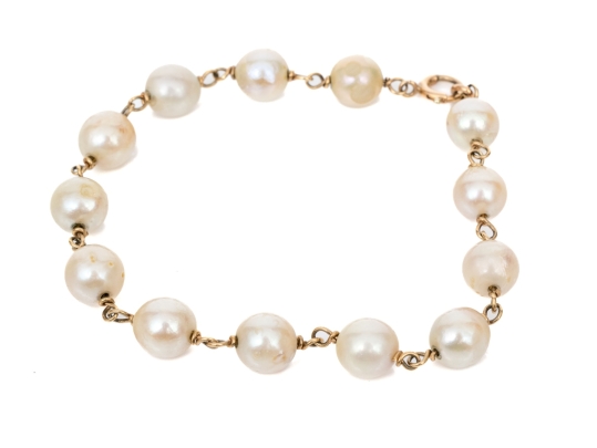 14k Yellow Gold Handsome 7.25mm To 7.75 Mm Cultured Baroque Tin Cup Style Bracelet