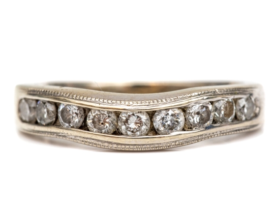 14k White Gold Channel Set Curved Diamond Set Band Ring, App. 0.36 TCW, Size 5