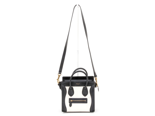 Celine Black And Soft White Leather Top Handle Bag, With Shoulder Strap