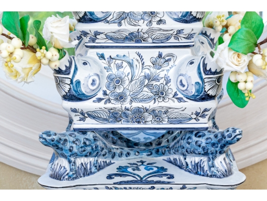 Impressive Blue And White Delft Style Ceramic Tulipiere