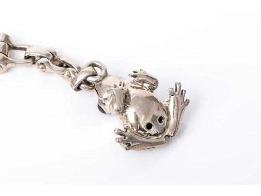 Tiffany & Co. Sterling Silver Whimsical Green Enamel Frog Key Chain, With Felt