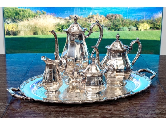 Five Piece Webster Wilcox International Silver Plated “English Flutes” Tea And Coffee Service