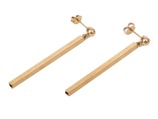 10k Yellow Gold Contemporary Ball And Bar Drop Pendant Style Earrings