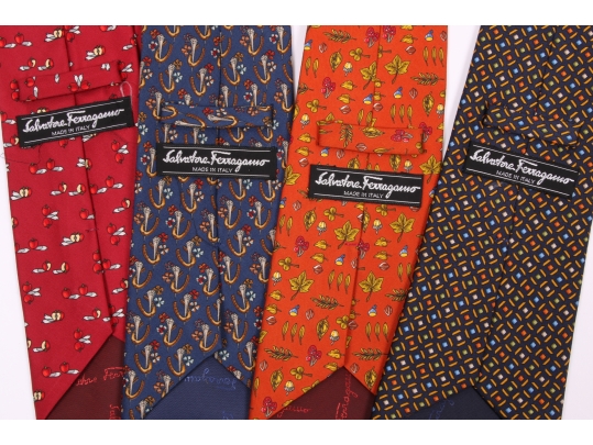 Four Beautiful Salvatore Ferragmo Mens Silk Neck Ties, Made In Italy (Orange)